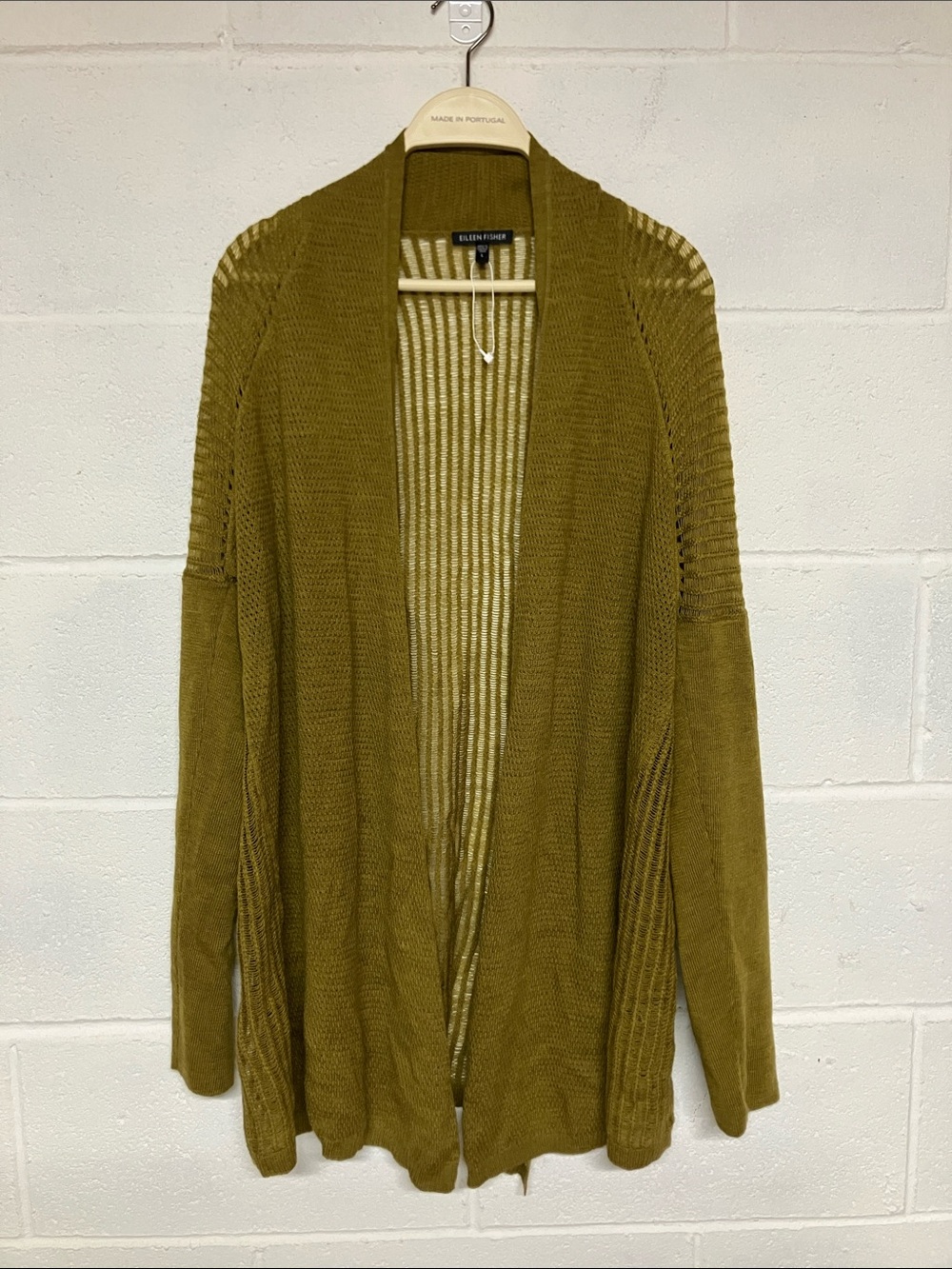 Eileen Fisher Olive Green Open-Front Men's Cardigan